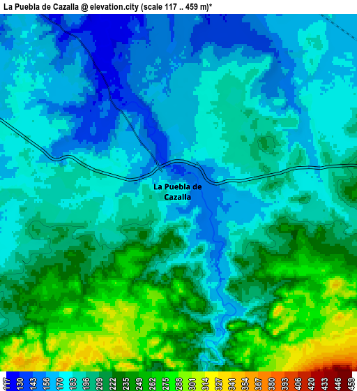 Zoom OUT 2x La Puebla de Cazalla, Spain elevation map