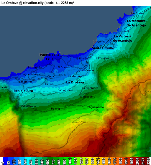 Zoom OUT 2x La Orotava, Spain elevation map