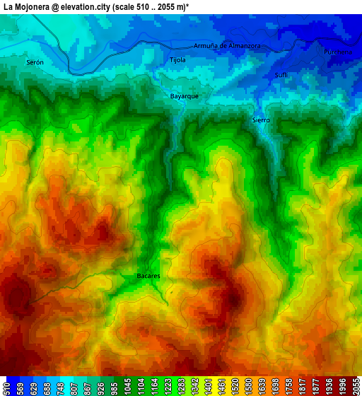 Zoom OUT 2x La Mojonera, Spain elevation map