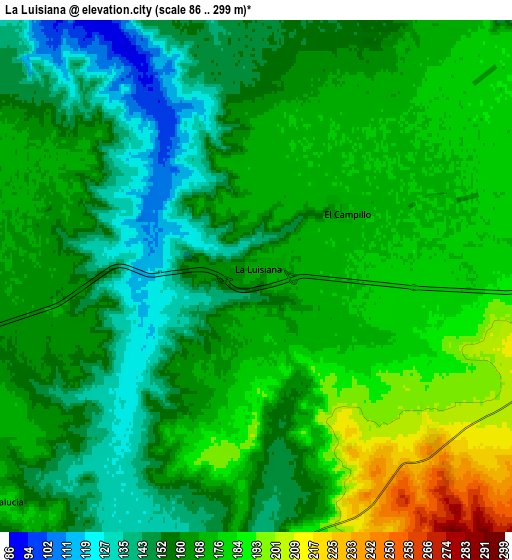 Zoom OUT 2x La Luisiana, Spain elevation map