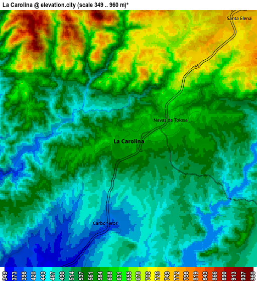 Zoom OUT 2x La Carolina, Spain elevation map