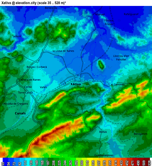 Zoom OUT 2x Xàtiva, Spain elevation map