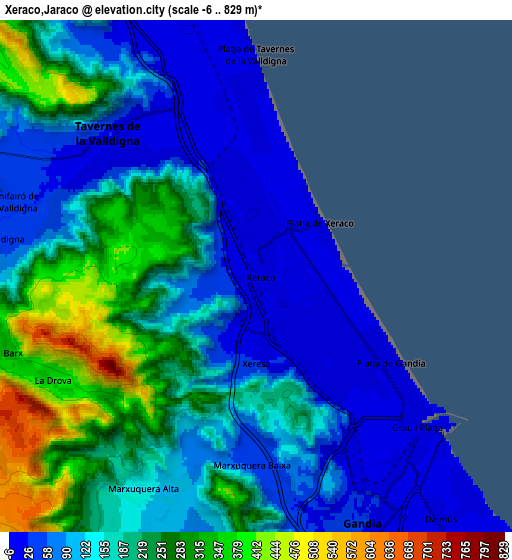 Zoom OUT 2x Xeraco,Jaraco, Spain elevation map