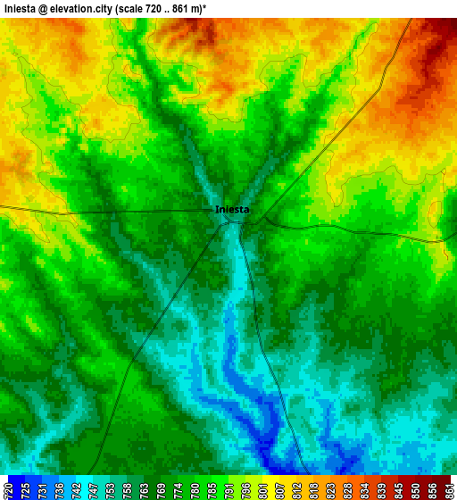 Zoom OUT 2x Iniesta, Spain elevation map