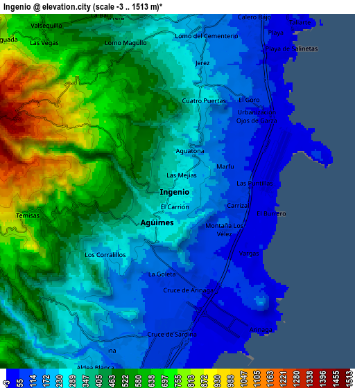 Zoom OUT 2x Ingenio, Spain elevation map