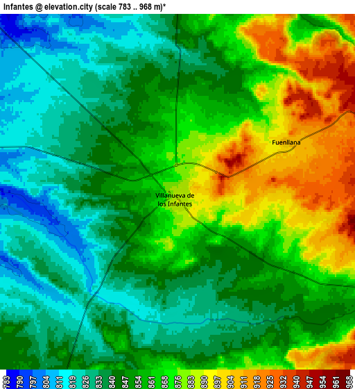 Zoom OUT 2x Infantes, Spain elevation map