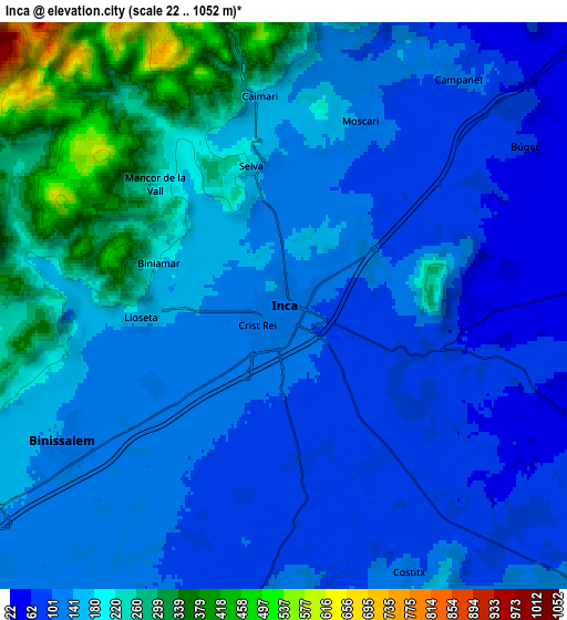 Zoom OUT 2x Inca, Spain elevation map