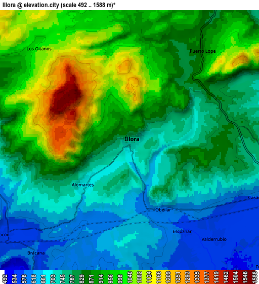 Zoom OUT 2x Illora, Spain elevation map