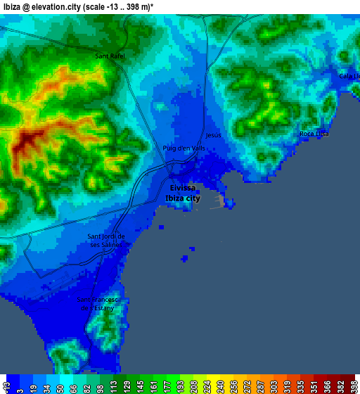 Zoom OUT 2x Ibiza, Spain elevation map