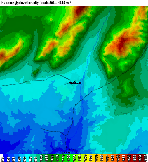 Zoom OUT 2x Huéscar, Spain elevation map