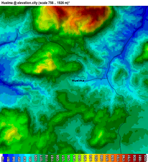 Zoom OUT 2x Huelma, Spain elevation map