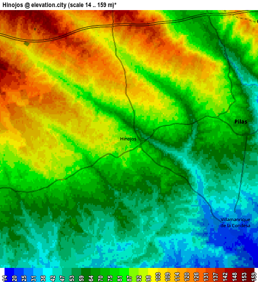 Zoom OUT 2x Hinojos, Spain elevation map