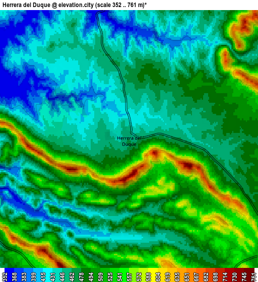 Zoom OUT 2x Herrera del Duque, Spain elevation map