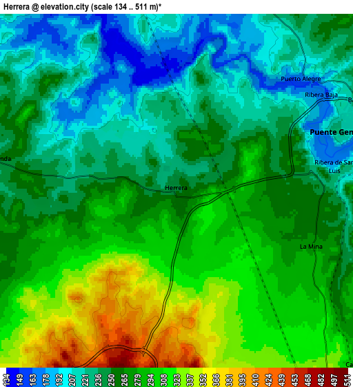 Zoom OUT 2x Herrera, Spain elevation map