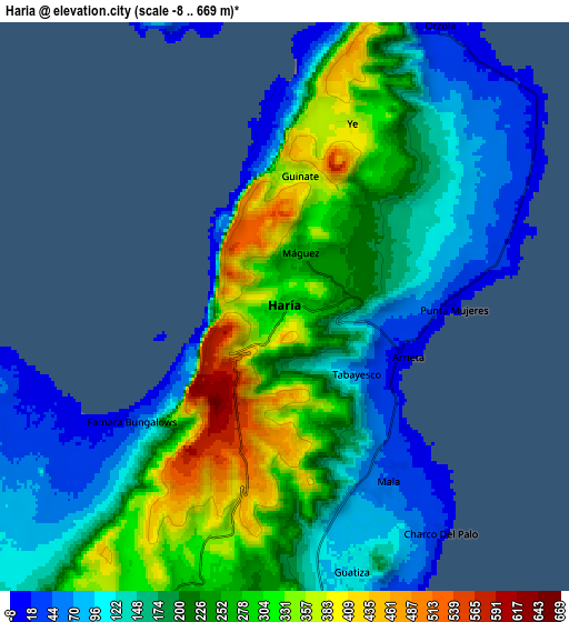 Zoom OUT 2x Haría, Spain elevation map