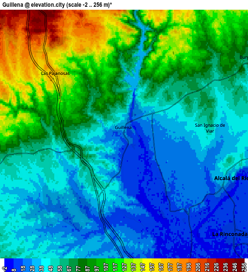 Zoom OUT 2x Guillena, Spain elevation map