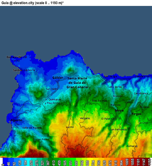 Zoom OUT 2x Guia, Spain elevation map