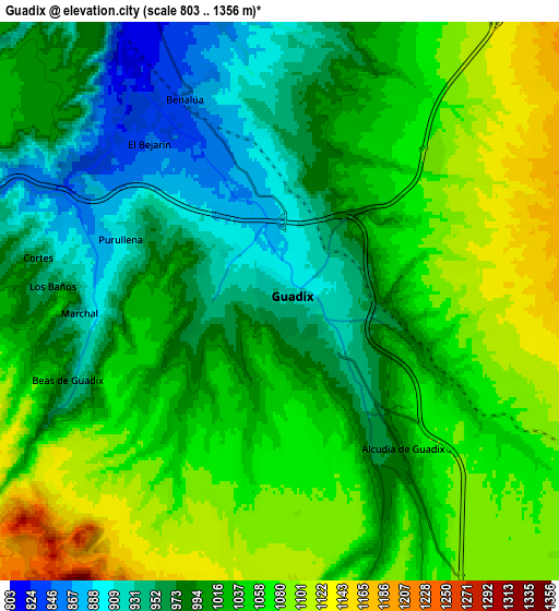 Zoom OUT 2x Guadix, Spain elevation map