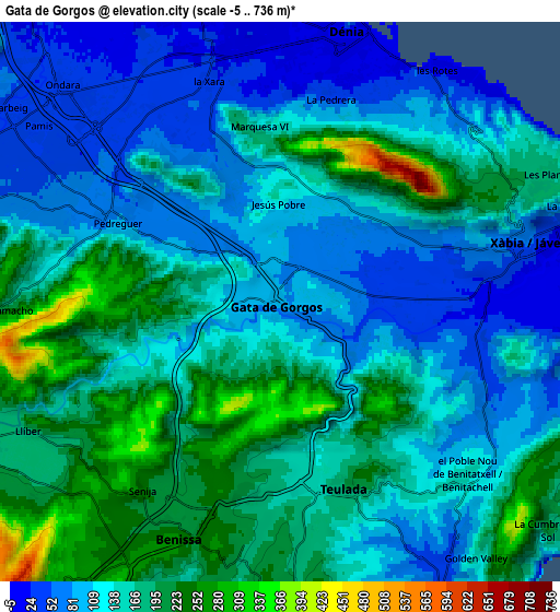 Zoom OUT 2x Gata de Gorgos, Spain elevation map