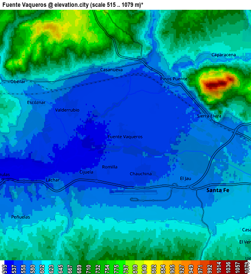 Zoom OUT 2x Fuente Vaqueros, Spain elevation map