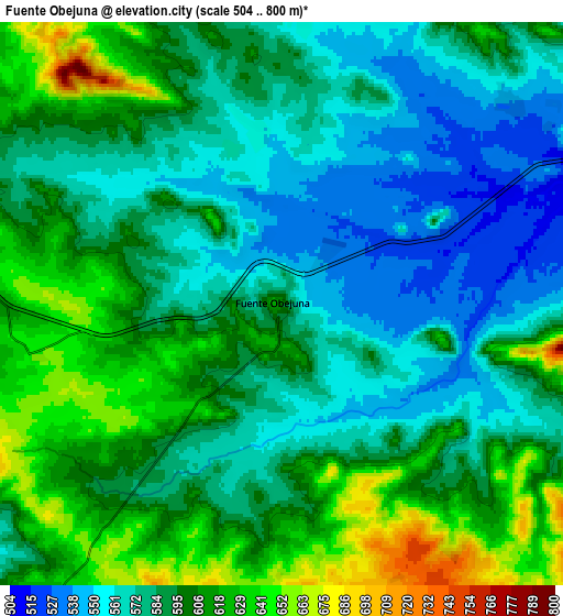 Zoom OUT 2x Fuente Obejuna, Spain elevation map