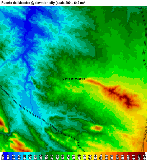 Zoom OUT 2x Fuente del Maestre, Spain elevation map