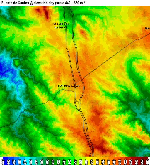 Zoom OUT 2x Fuente de Cantos, Spain elevation map