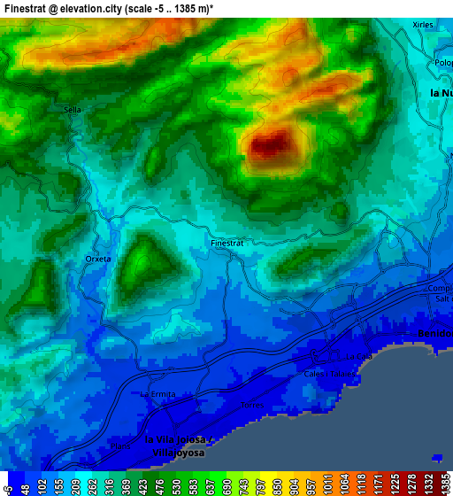 Zoom OUT 2x Finestrat, Spain elevation map