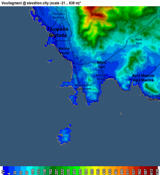 Zoom OUT 2x Vouliagméni, Greece elevation map