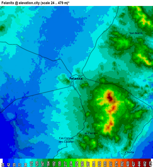 Zoom OUT 2x Felanitx, Spain elevation map