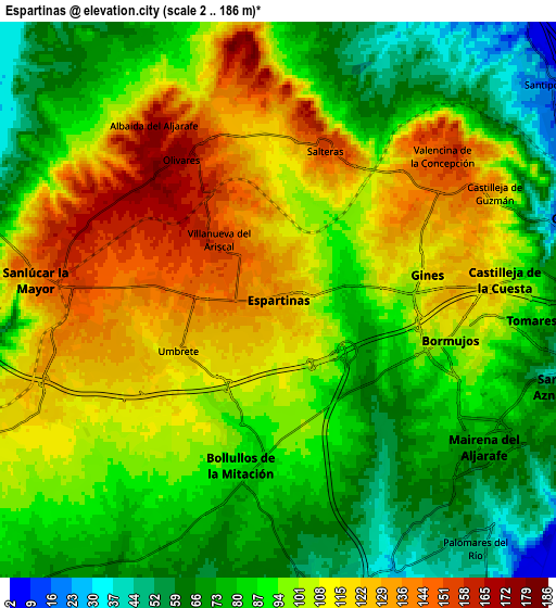 Zoom OUT 2x Espartinas, Spain elevation map