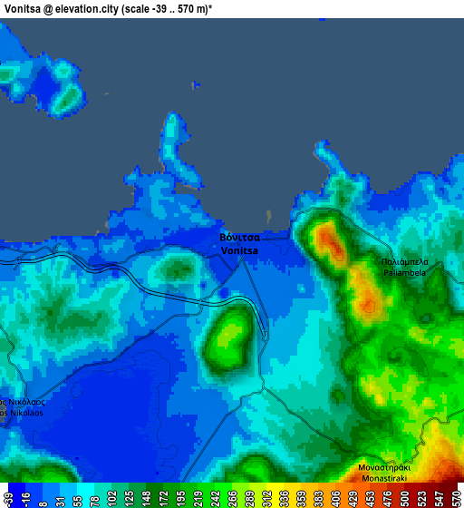 Zoom OUT 2x Vónitsa, Greece elevation map