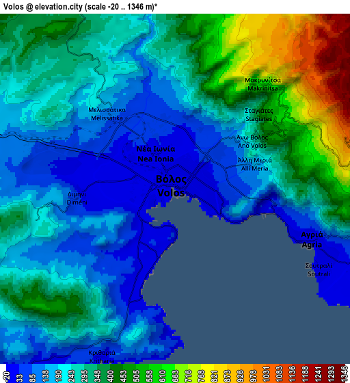 Zoom OUT 2x Volos, Greece elevation map