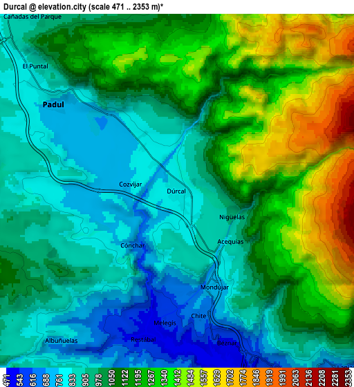 Zoom OUT 2x Dúrcal, Spain elevation map