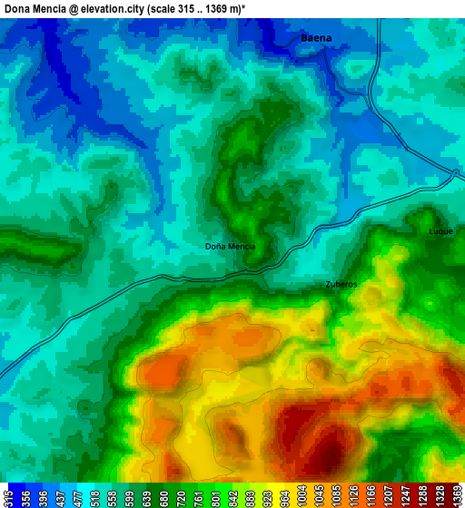 Zoom OUT 2x Doña Mencía, Spain elevation map