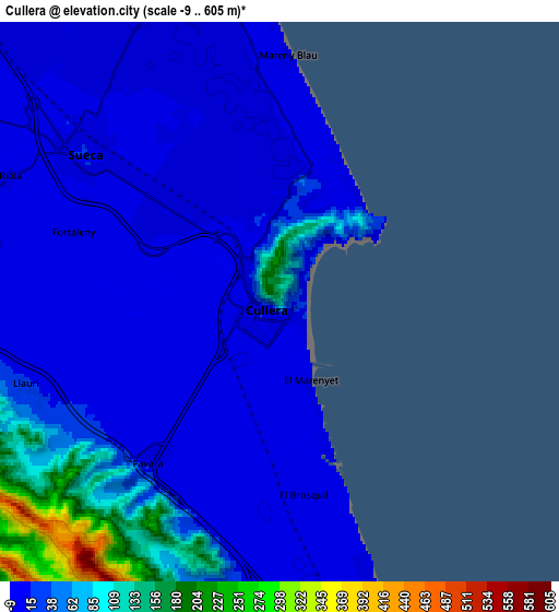 Zoom OUT 2x Cullera, Spain elevation map