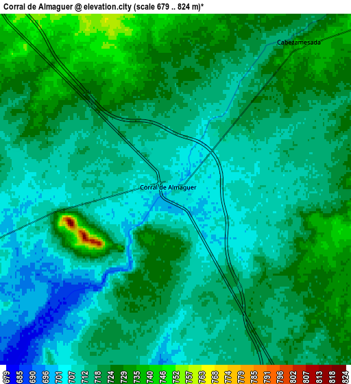 Zoom OUT 2x Corral de Almaguer, Spain elevation map