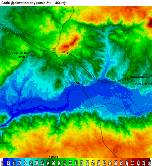 Zoom OUT 2x Coria, Spain elevation map