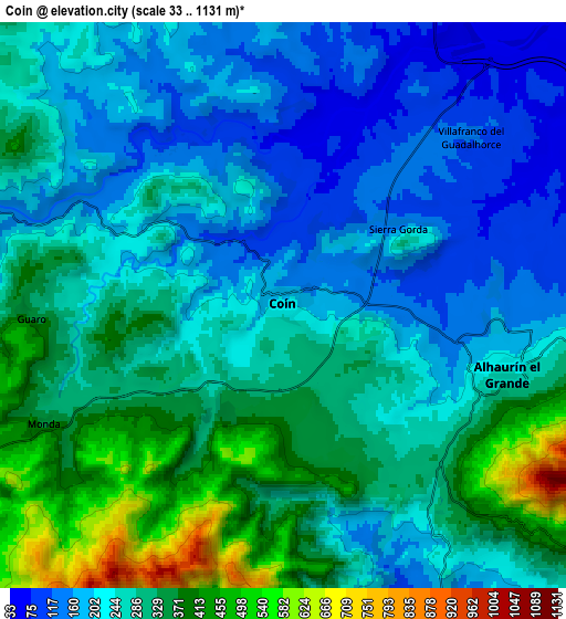 Zoom OUT 2x Coín, Spain elevation map