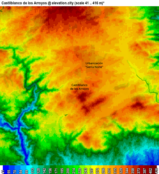 Zoom OUT 2x Castilblanco de los Arroyos, Spain elevation map