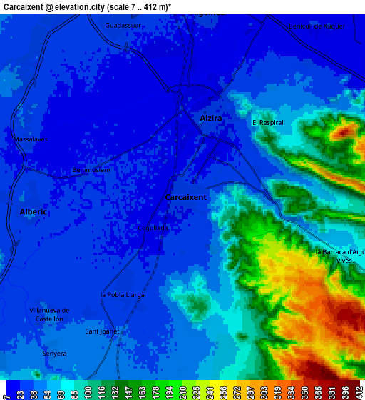 Zoom OUT 2x Carcaixent, Spain elevation map