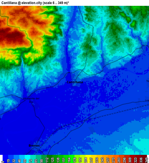 Zoom OUT 2x Cantillana, Spain elevation map