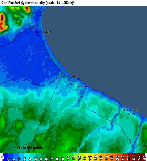 Zoom OUT 2x Can Picafort, Spain elevation map