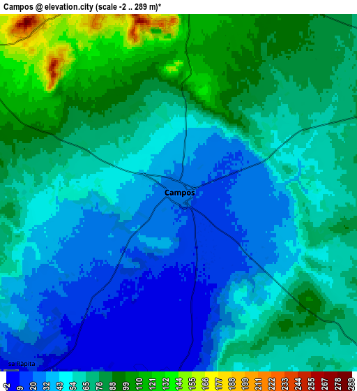 Zoom OUT 2x Campos, Spain elevation map