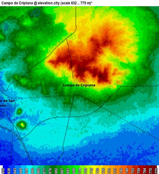 Zoom OUT 2x Campo de Criptana, Spain elevation map