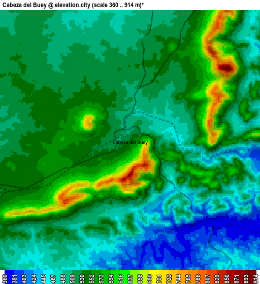 Zoom OUT 2x Cabeza del Buey, Spain elevation map