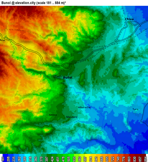 Zoom OUT 2x Buñol, Spain elevation map