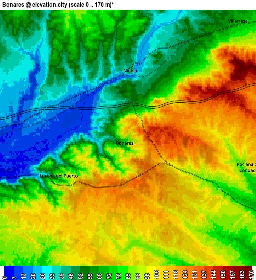 Zoom OUT 2x Bonares, Spain elevation map