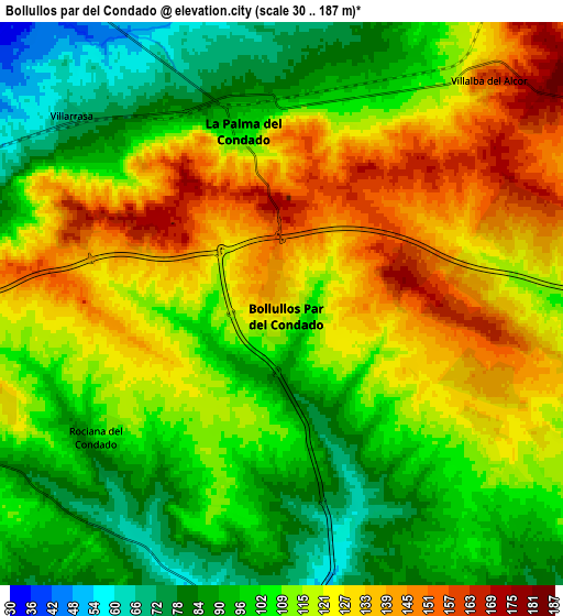Zoom OUT 2x Bollullos par del Condado, Spain elevation map