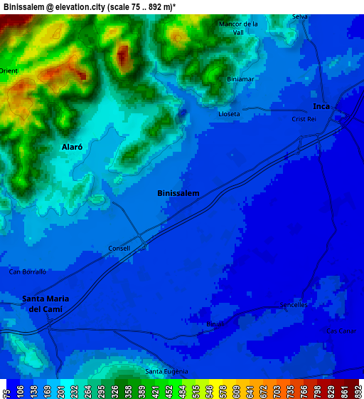 Zoom OUT 2x Binissalem, Spain elevation map